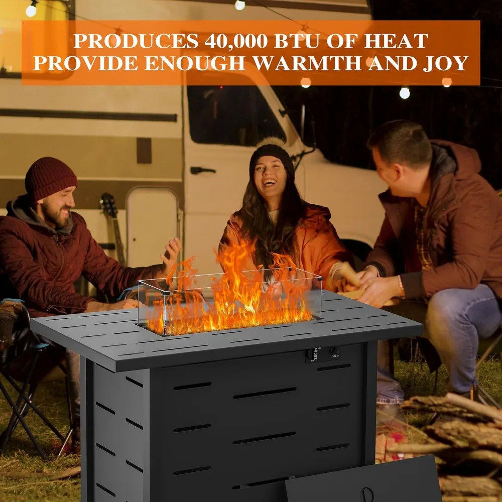 43 inch Outdoor Propane Fire Pit 50,000 BTU Gas Fire Pit Table with Lid,Waterproof Cover, Rectangle Gas Firepit Table for Garden