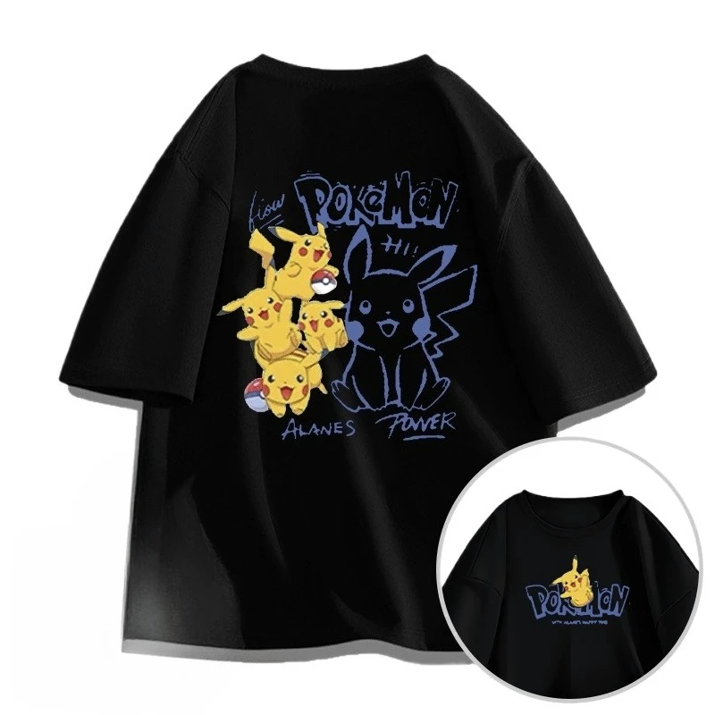 

MINISO Pokémon Anime Peripheral Pikachu Printed T-shirt Short Sleeved Men's and Women's Summer Harajuku Loose Casual Top Tee