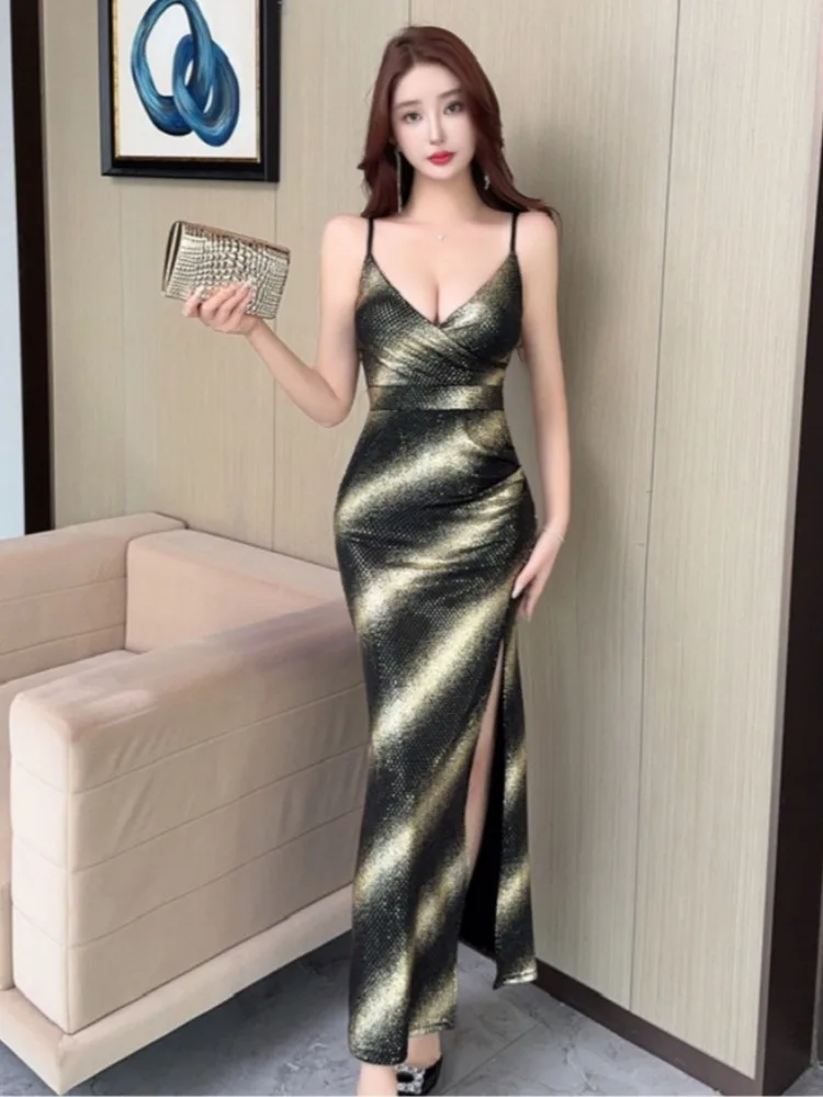 

Модное сексуальное вечернее платье с глубоким вырезом и длинными разрезами на бретельках, утягивающее внутреннее платье Dr с высокой талией, V-Ne, облегающее платье с разрезом