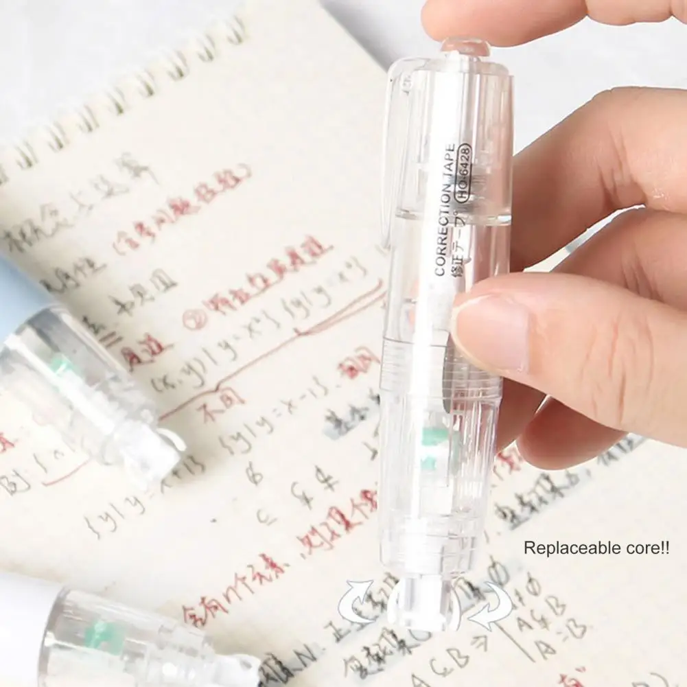 리필식 개폐식 교정 테이프, 화이트 아웃 테이프, 일본 미적, 귀여운 화이트 아웃 펜 모양 어플리케이터, 사무용품