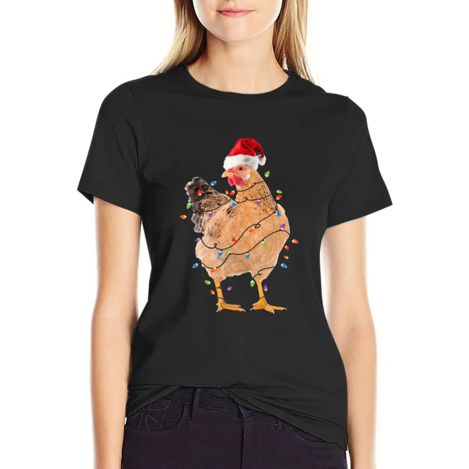 Funny Christmas Chicken Lover Gift - Happy Holiday Gift - Neon Christmas Lights - Poultry T-Shirt