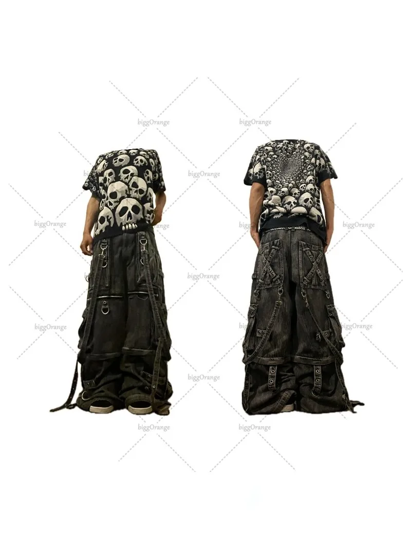 

Y2K Summer Gothic Dark Skull High Street Oversized Cotton Round Neck T-shirt Men Hip-hop Rock Harajuku Trendy Casual Tops Women