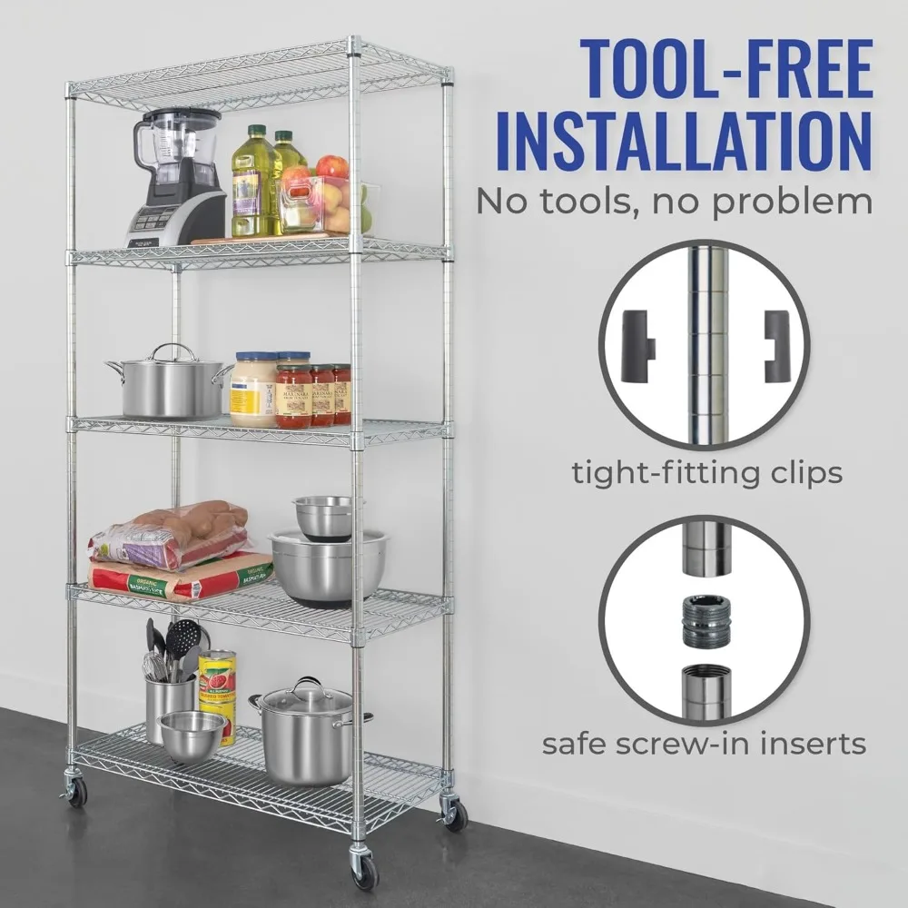 Heavy-Duty Zinc Steel Wire Storage Shelves with Wheels and Adjustable Feet for Garage and Baking Racks NSF Certified