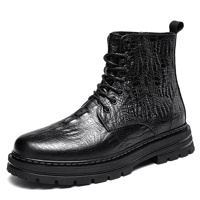 

Crocodile Pattern Men's Big Size 48 Boots Fashion Trend Tactical Platform Boots Leather Boot Men Brand Motocycle Boots