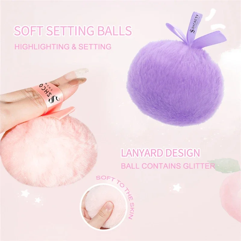 2 In 1 Big Puff Highlighter Makeup Powder  Plush Peach Ball  Loose  Setting  Sponge Cosmetic Tools