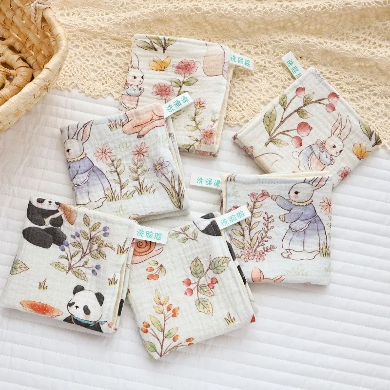6Pcs/Set Wash Towel Baby Blanket 25*25Cm Cartoon Garden Pattern Soft Gauze Muslin Cotton Absorbent Infant Saliva Towel