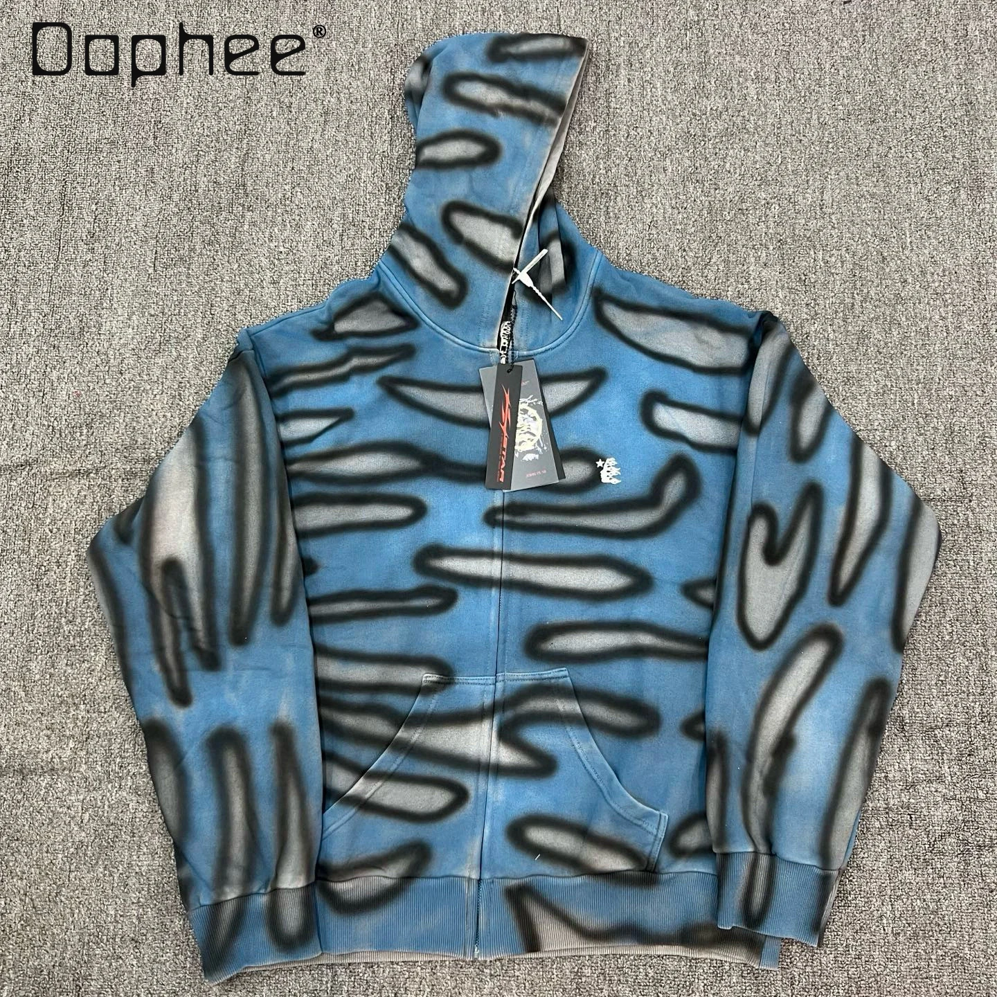 

American Hip Hop Punk Style Tie-dye Splicing Color Hoodies Men Handsome Fashion High-end Oversized Zip Up Hoodie Sweatshirt