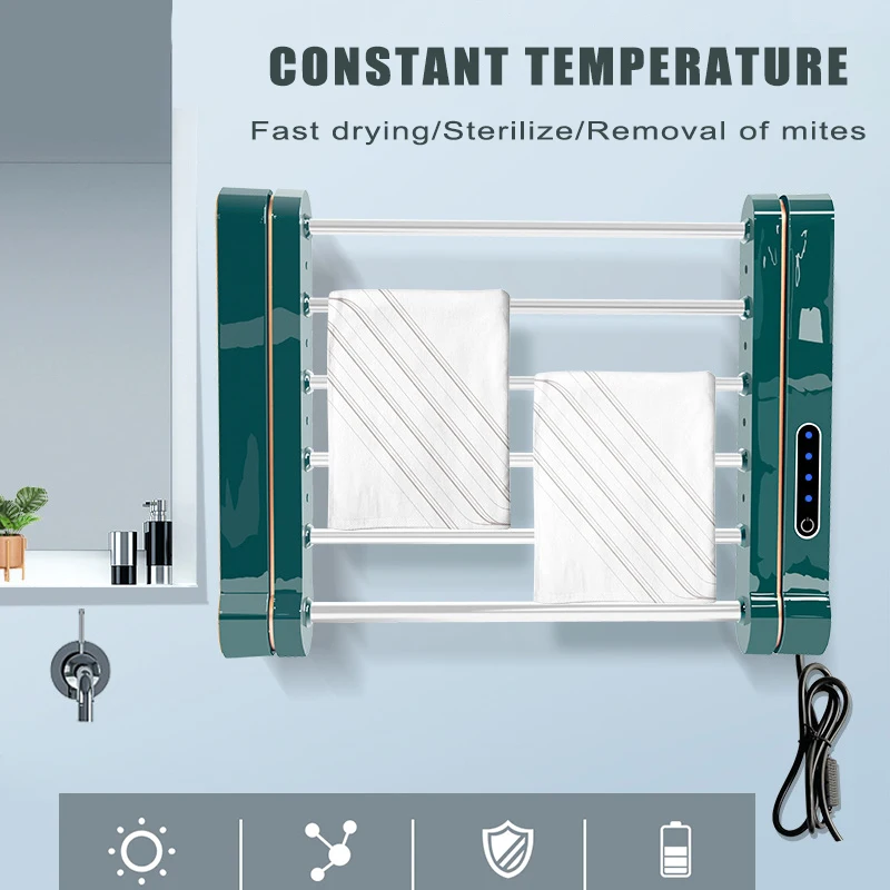 

2023 Bathroom Shelf Electric Towel Rack Intelligent Thermostatic Household Towels Dryer No Punching Time Control Warmer With UV