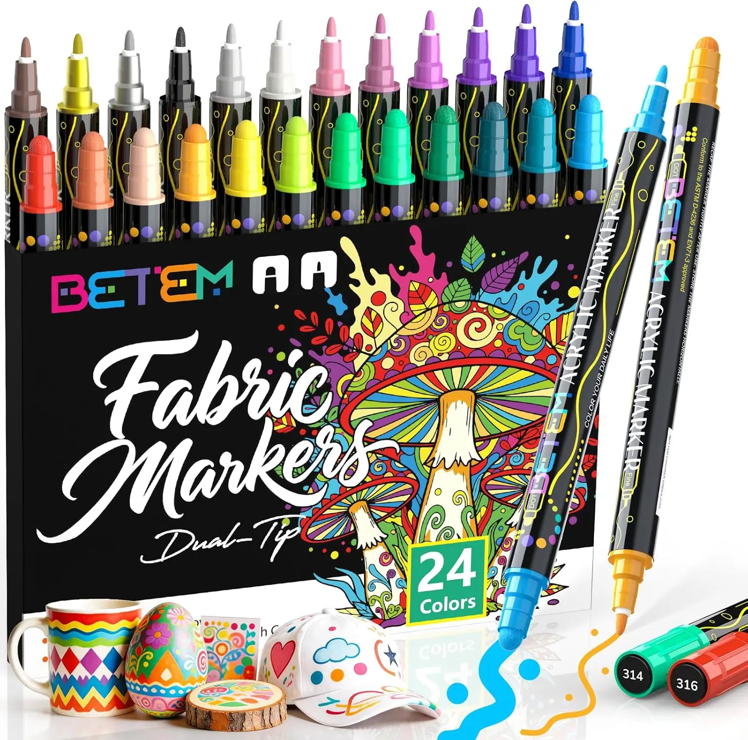 

24 Colors Dual Tip Acrylic Paint Markers, Water-Based Paint Pens for Fabric, Rock, Wood, Canvas, Ceramic Art Supplies