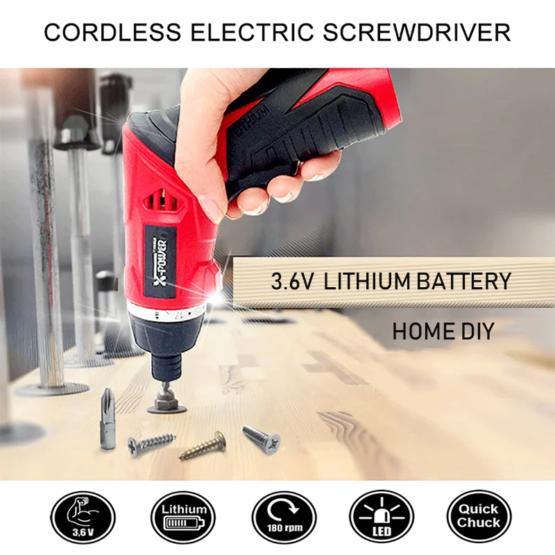 Cordless Electric Screwdriver Mini 3.6V Household Rechargeable battery Screwdriver with Twistable Handle with LED Torch home DIY