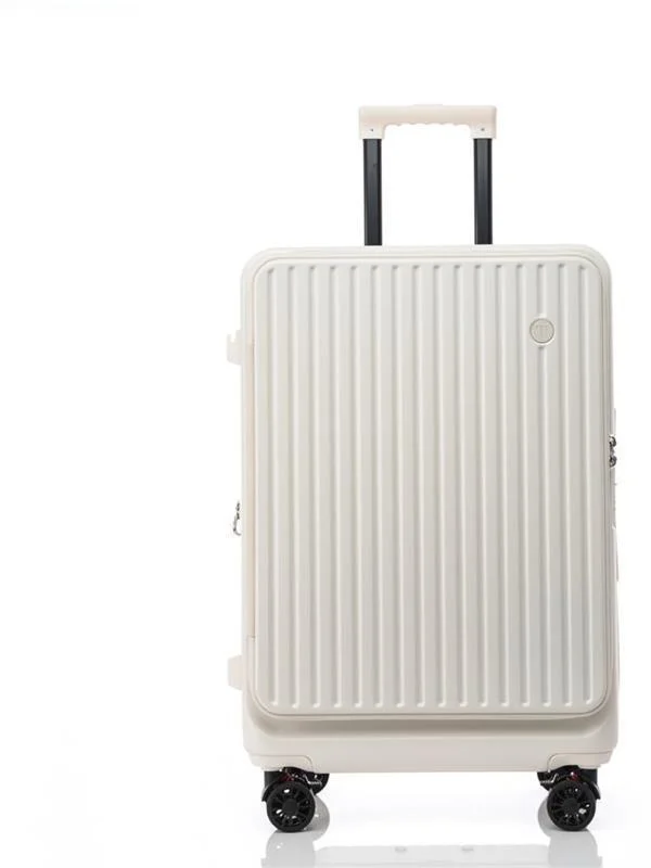 Mala de Viagem Feminina de Couro com Abertura Lateral, 20 Polegadas, com Senha, Multifuncional e Expansível