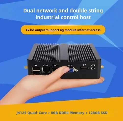 J4125 J6412 N100 J1900 J1800 Embedded Fanless Mini PC Fanless 2LAN Gigabit NICs MINI Computer PfSense Server Firewall with 2xCOM