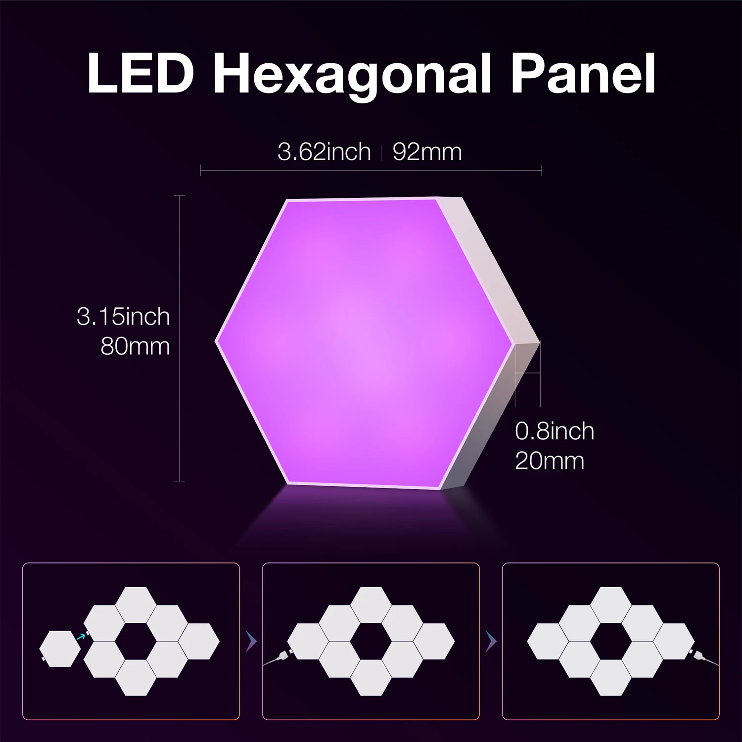 8/12/20 PCS Smart Hexagon Wall Light Color Changing Ambient Hexagonal Lights Night DIY Music Sync MeRGBW APP Games Room Bedroom