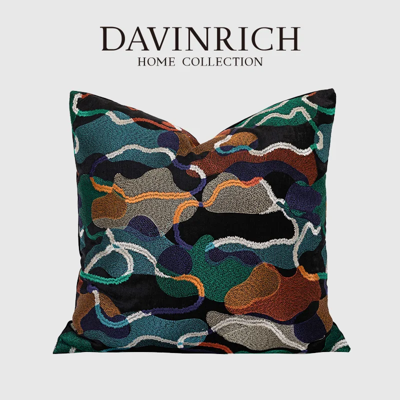 

DAVINRICH Contemporary Art Cushion Covers Multicolored Geometric Embroidery Abstract Throw Pillow Case 45x45cm Modern Home Decor