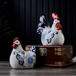 Chinese Vintage Ceramic Craft Ornament Chicken Rooster Animal Sculpture Porcelain Decorative Figurines Home Accessories