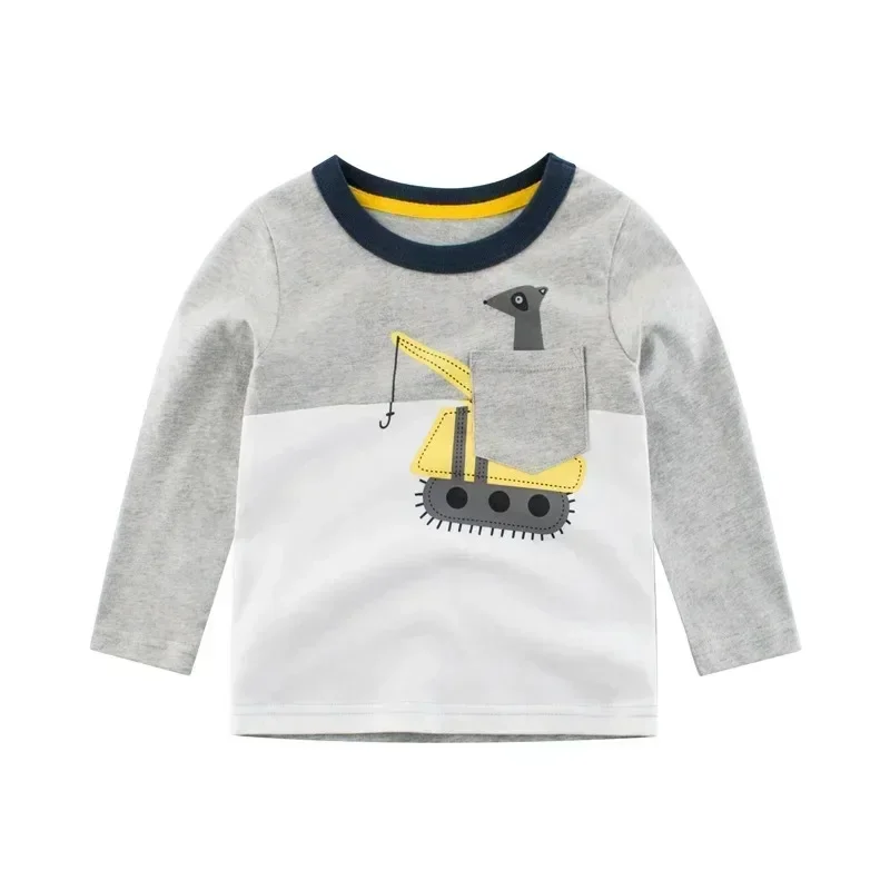 

2025 Spring Autumn New Cartoon Excavator Long Sleeve T-shirt for boy Children's Clothing Cotton Top Kids Clothes 2-9Y Dropship