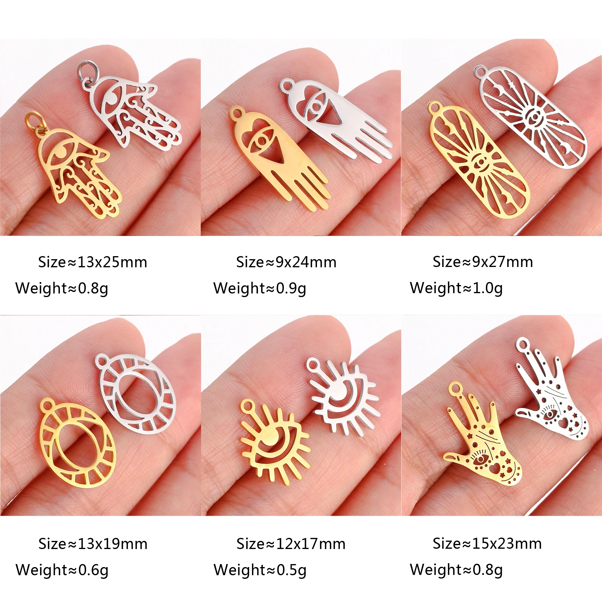 5Pcs/Lot Lucky Stainless Steel Evil Eye Pendants/Fatima Hand Charms for Bracelet Necklace Jewelry Making Diy Craft Dangle Charm