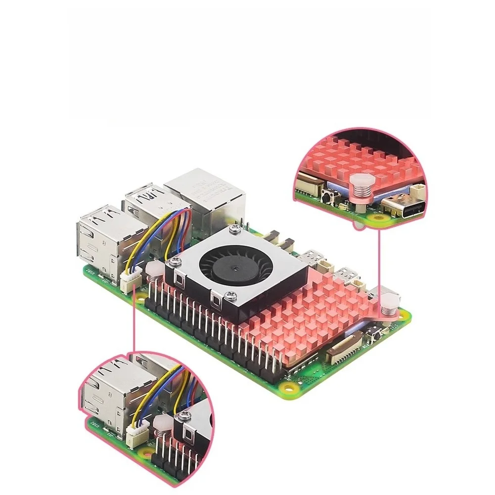 DC5V Powered Via A 4-pin Fan Header On A For Raspberry Pi 5 Active Cooler Pure Copper Heatsink With  FOR PWM