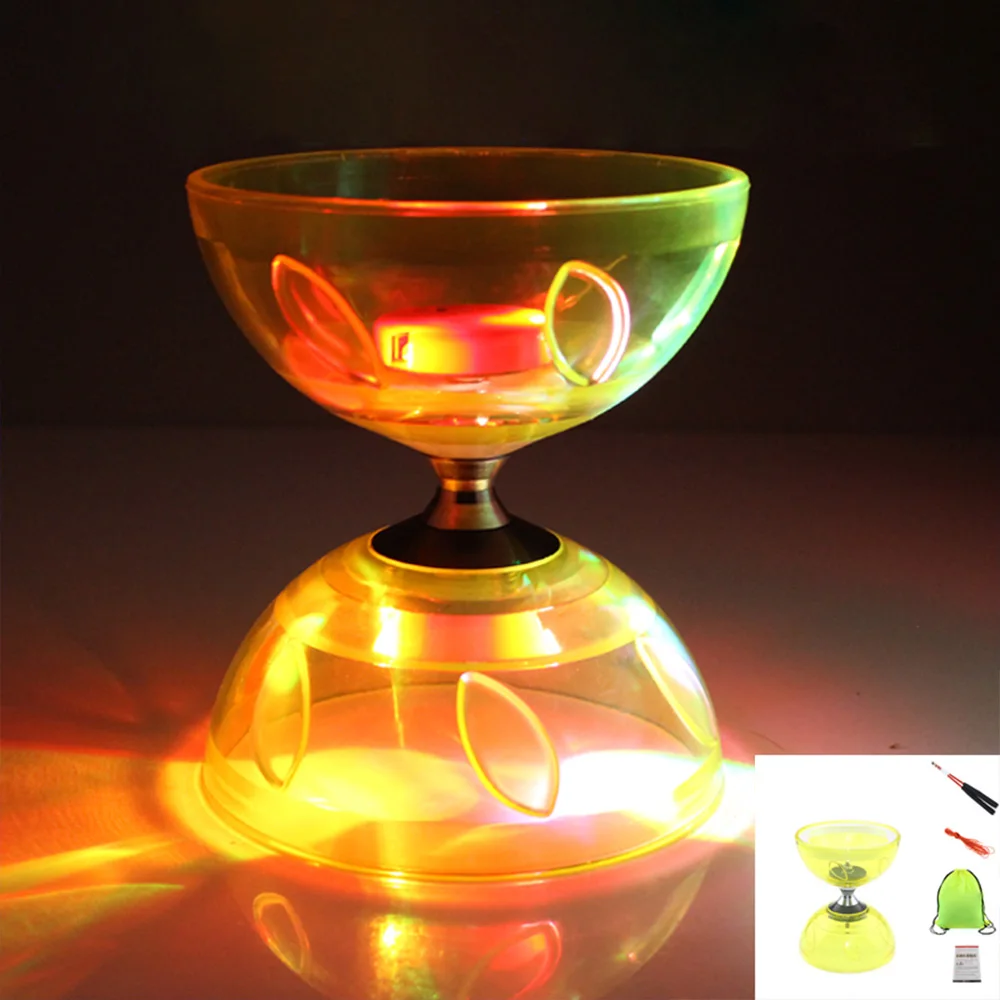Couro chinês diabolo tigela forma macio chinês yo-yo engrossar estilo luminoso mini diabolo chinês yoyo conjunto ao ar livre