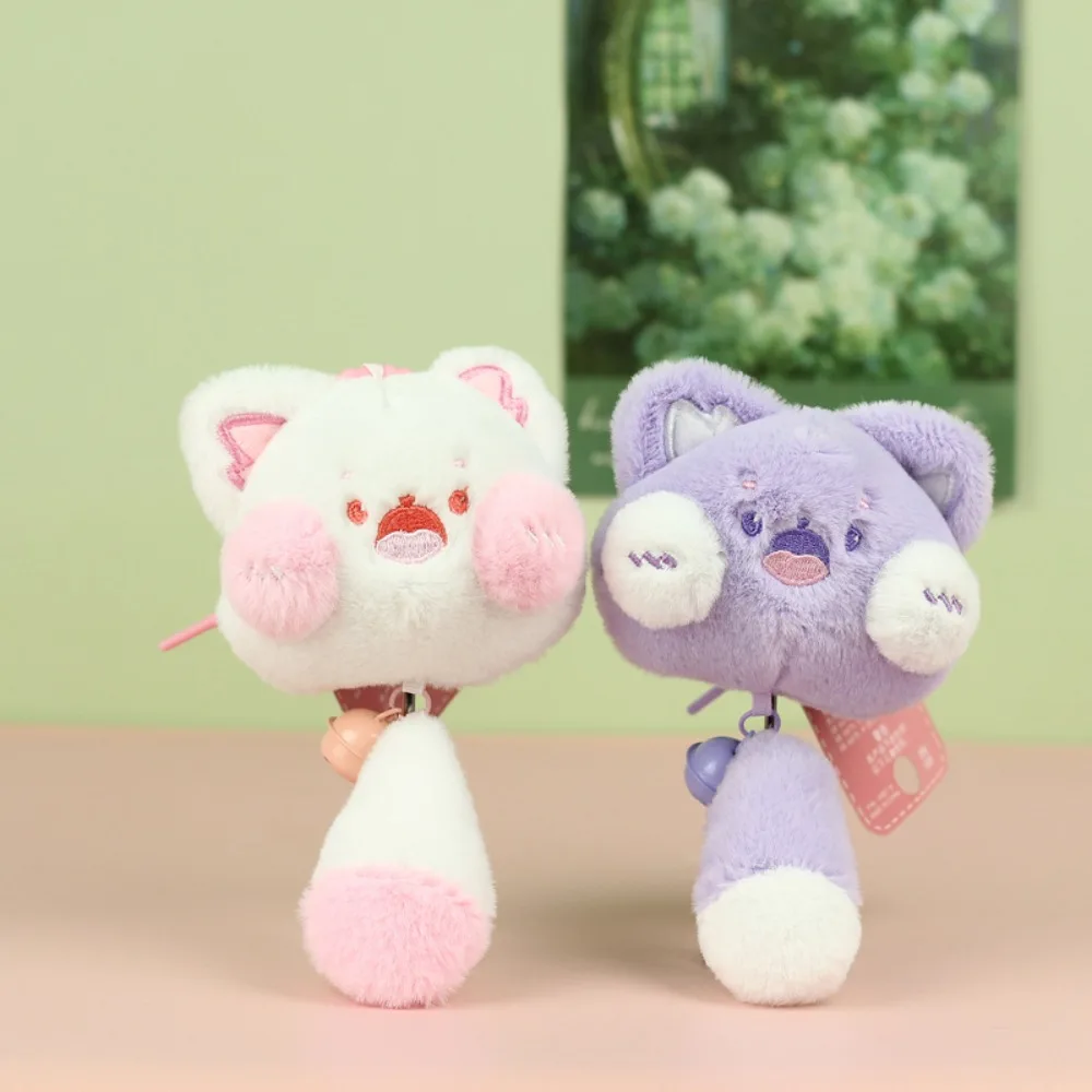 Moda longa cauda gato de pelúcia chaveiro com sino pp algodão gato de pelúcia chaveiro dos desenhos animados adorável gato de pelúcia boneca pingente casal presente