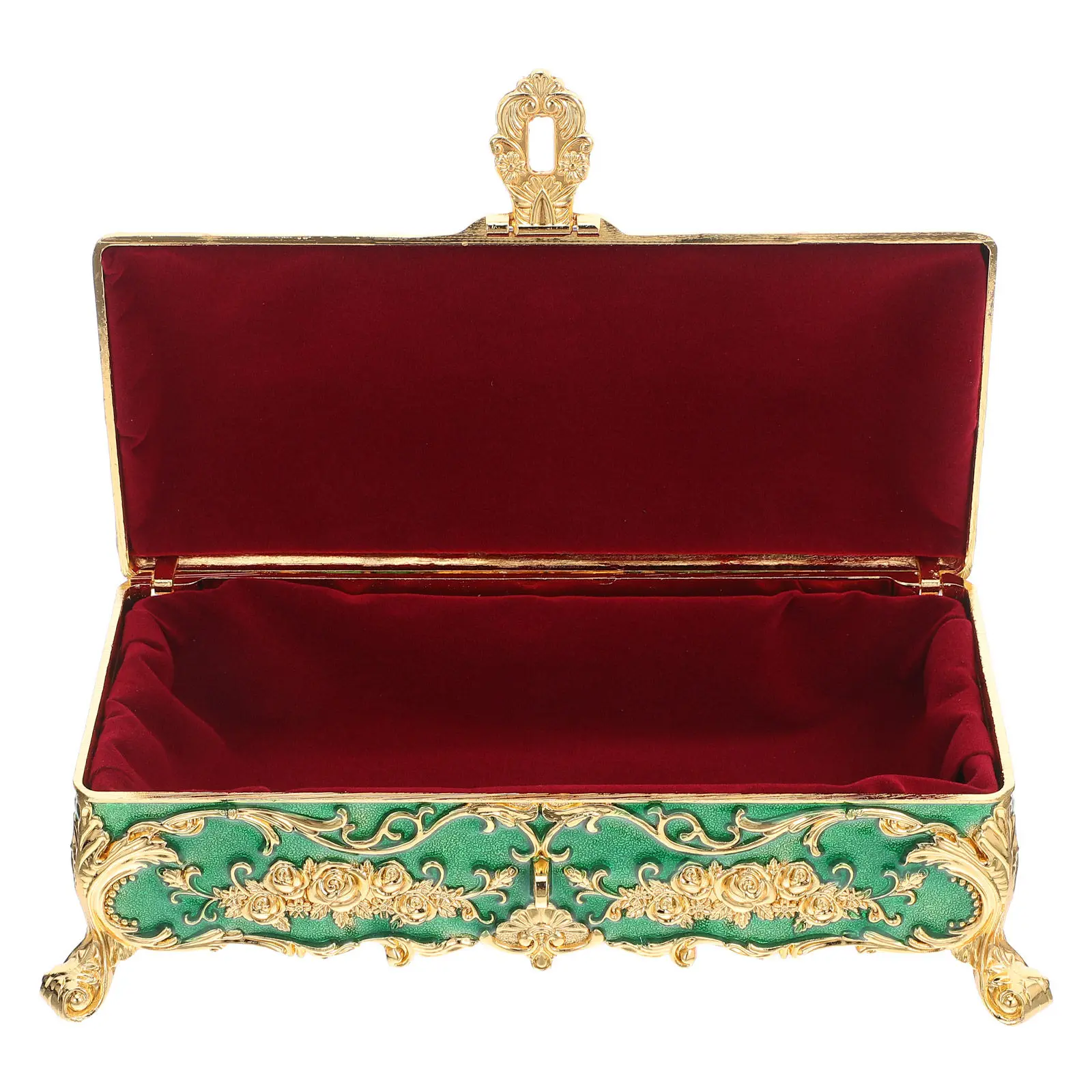 

Metal Vintage Jewelry Box Style Footed Trinket Organizer for Dresser Vanity Tabletop Decor Jewelry Storage Display