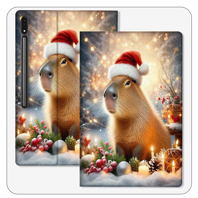 عيد الميلاد كابيبارا الكرتون لسامسونج غالاكسي تبويب S9 S10 S6 S7 S8 FE زائد لايت بوصة غطاء قابل للطي اللوحي