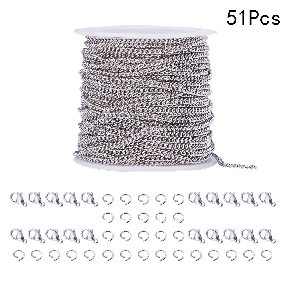 1Set Stainless Steel Necklace Making Kit 10m Single Chain Lobster Clasp Jump Rings for Jewelry Craft DIY Stainless Steel Chain