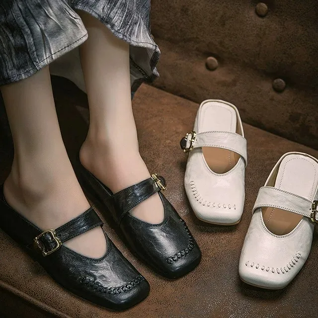 

Vintage Leather Mary Jane Shoes Women's Grandmother Shoes Single Shoes Loafers T-Strap Cowhide Genuine Leather Footwear