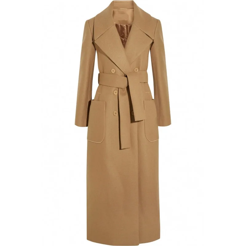 

Women's Turn-Down Collar Wool Coat with Belt, Winter Fashion, 2023
