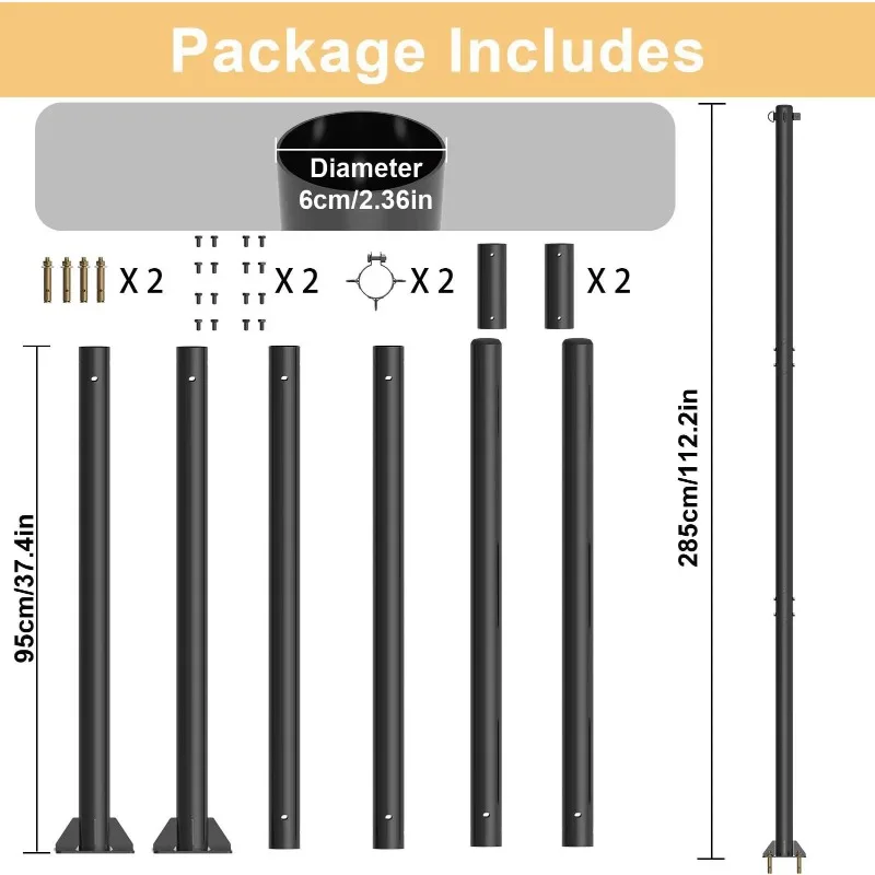 Sunshade Sail Pole, 2 Packs of Heavy-duty Sunshade Sail Pole, Outdoor Sunshade Sail Pole, Support Outdoor String Lights