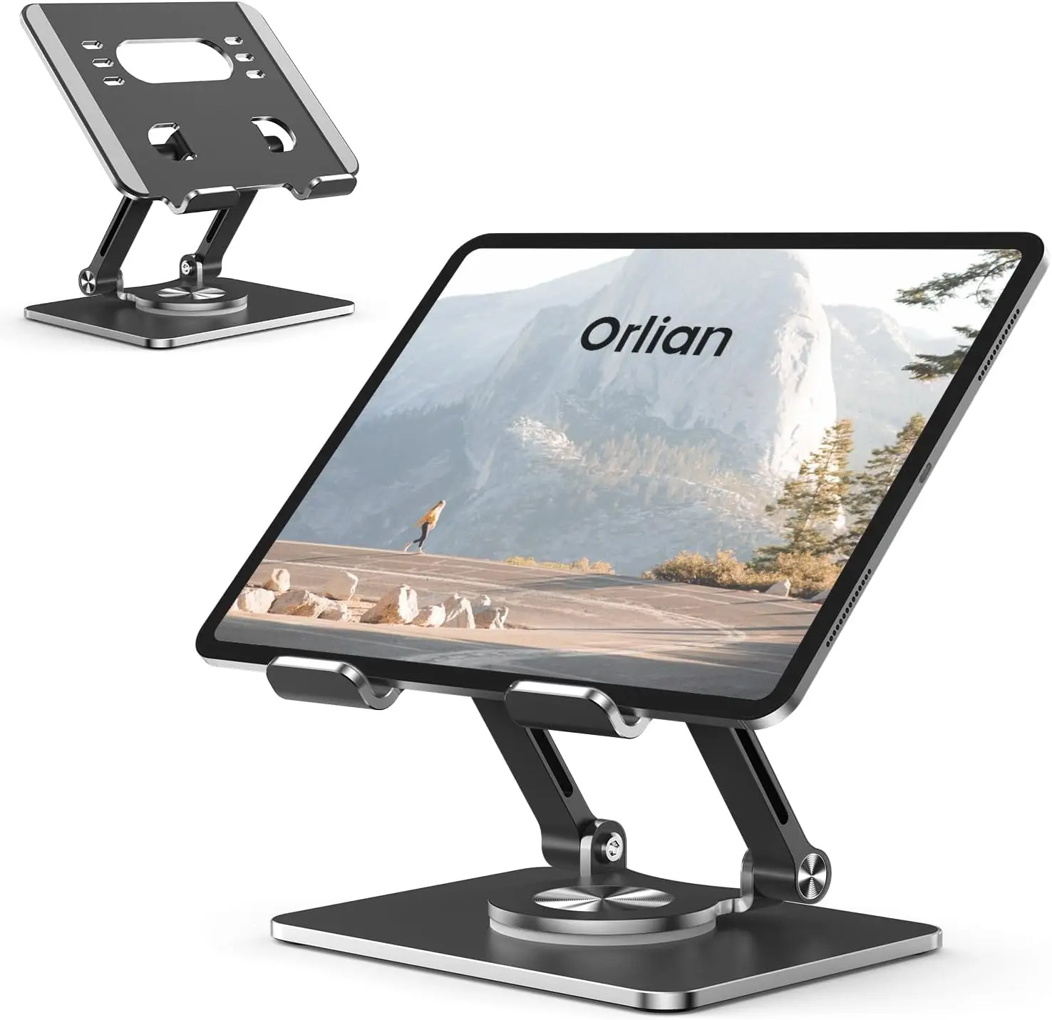 

Adjustable Aluminum Tablet Stand, Thickened 360° Rotating Base, Dual Rod Design（ Black）