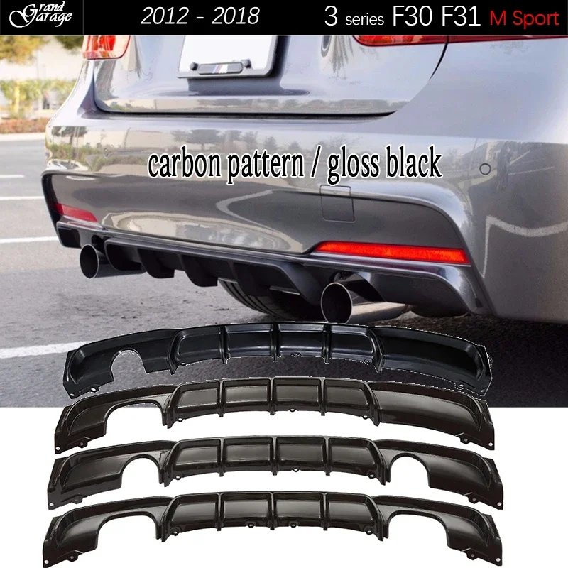 

F30 Carbon Fiber Style Gloss Black Rear Bumper Diffuser for 2012 - 2018 3 Series F30 Sedan F31 Wagon 320i 325i 330i 335i M Sport