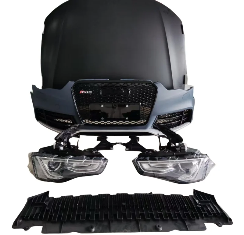 

Подходит для обновления S5 2012-2016 гг., комплект переднего объемного звучания RS5, капот переднего бампера, левая и правая фара, задний бампер