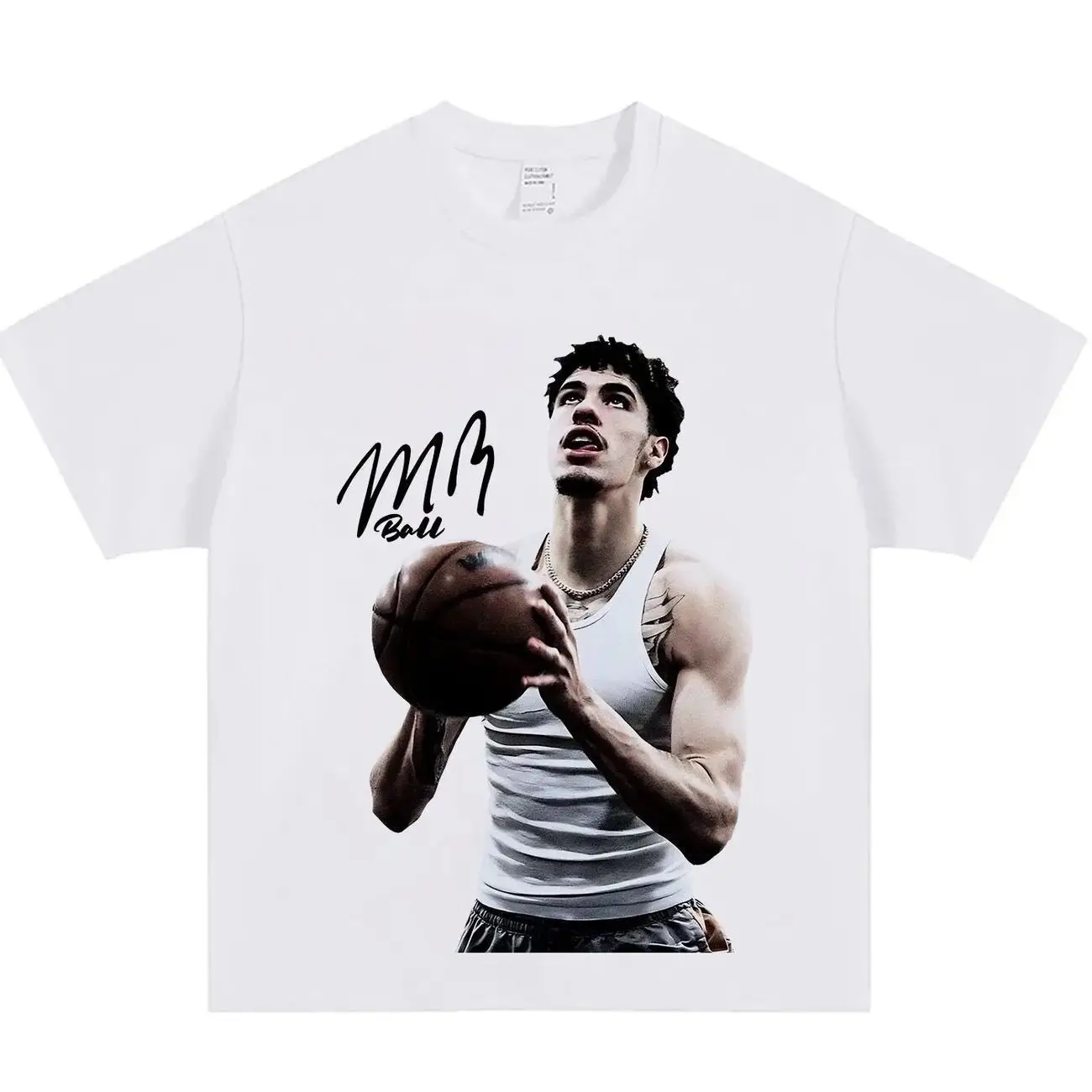 American Star Three-ball Printed T-shirt for Men, Pure Cotton, Heavyweight, Loose Fit, Suitable for Summer Sports, Hip-hop Trend