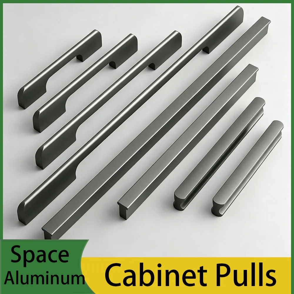 1-6Pcs Gunmetal Grey Aluminum Alloy Pull Handle Cabinet Drawer Wardrobe Minimalist Handle Furniture Hardware Accessories