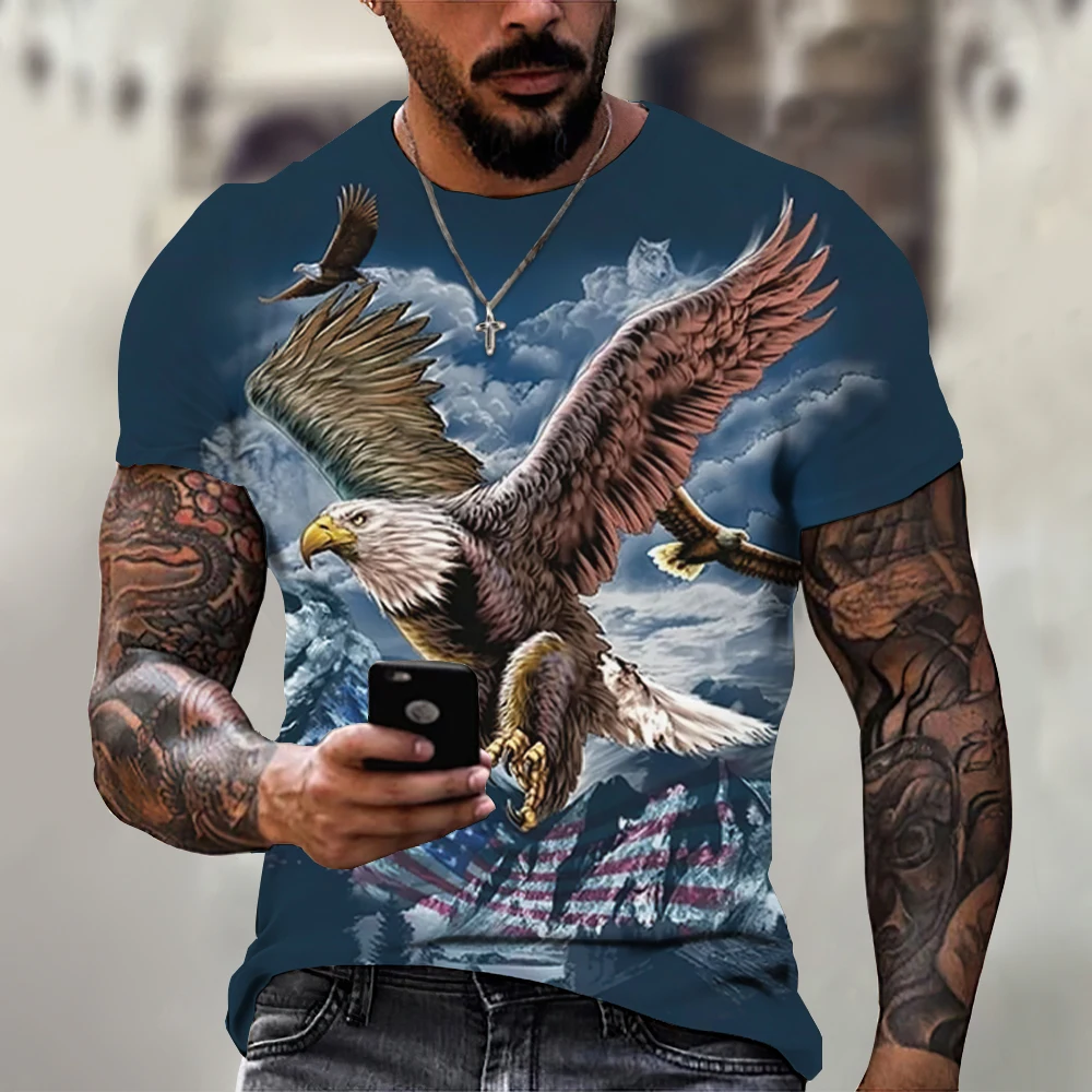 

New Summer Eagle Picture Men T-Shirts Casual 3D Print Tees Hip Hop Personality Round Neck Short Sleeve Quick-Dry Tops