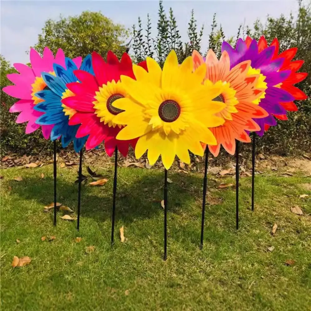 Multistyles 30cm Sunflower Windmill PVC Diameter 36cm Stake Standing Lawn Flower Pinwheel Rotating Sunflower