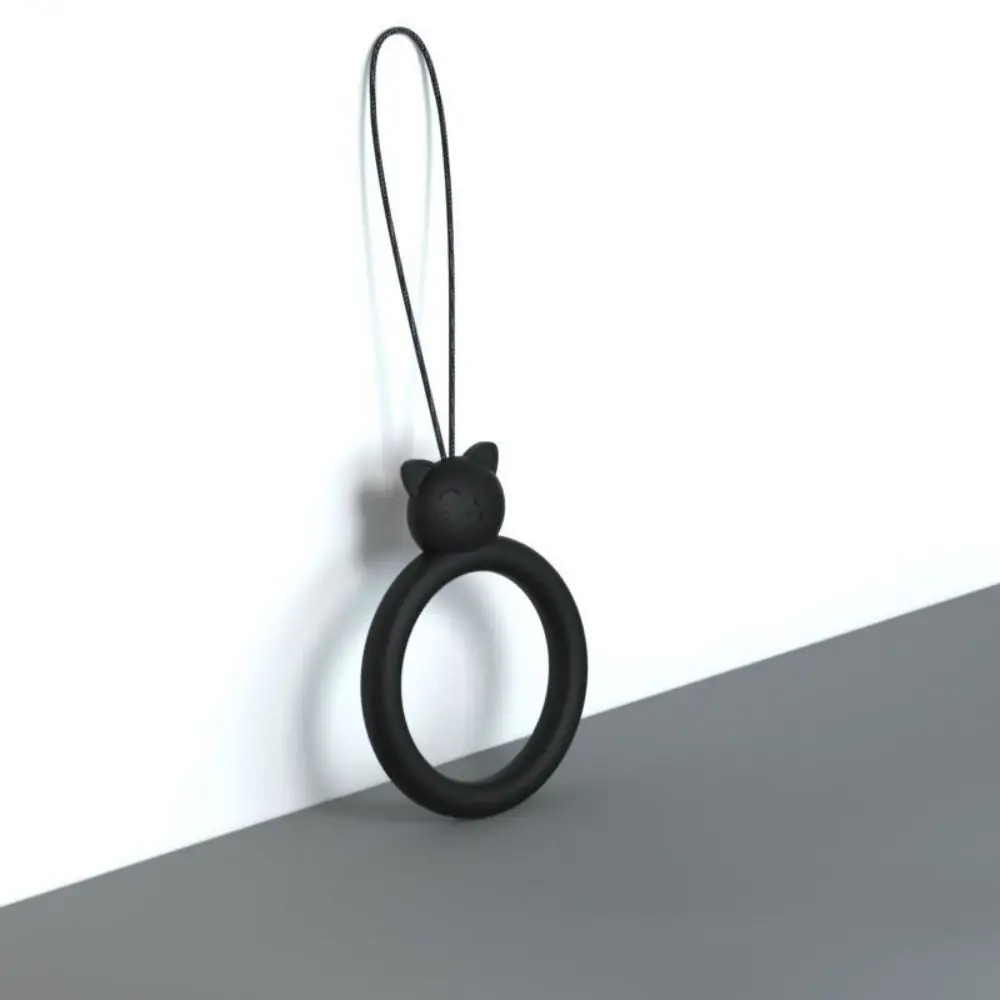 

Cartoon Cat Mobile Phone Pendant Finger Ring Silicone Anti-lost Lanyard Silicone Pendant Ring Short Multicolor