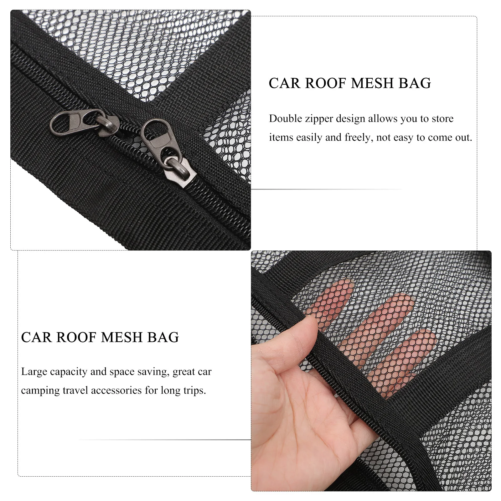 

50pcs Car Roof Cargo Net Bag Adjustable Buckle Double Zipper Large Capacity For Road Organizers Storage Interior Mesh