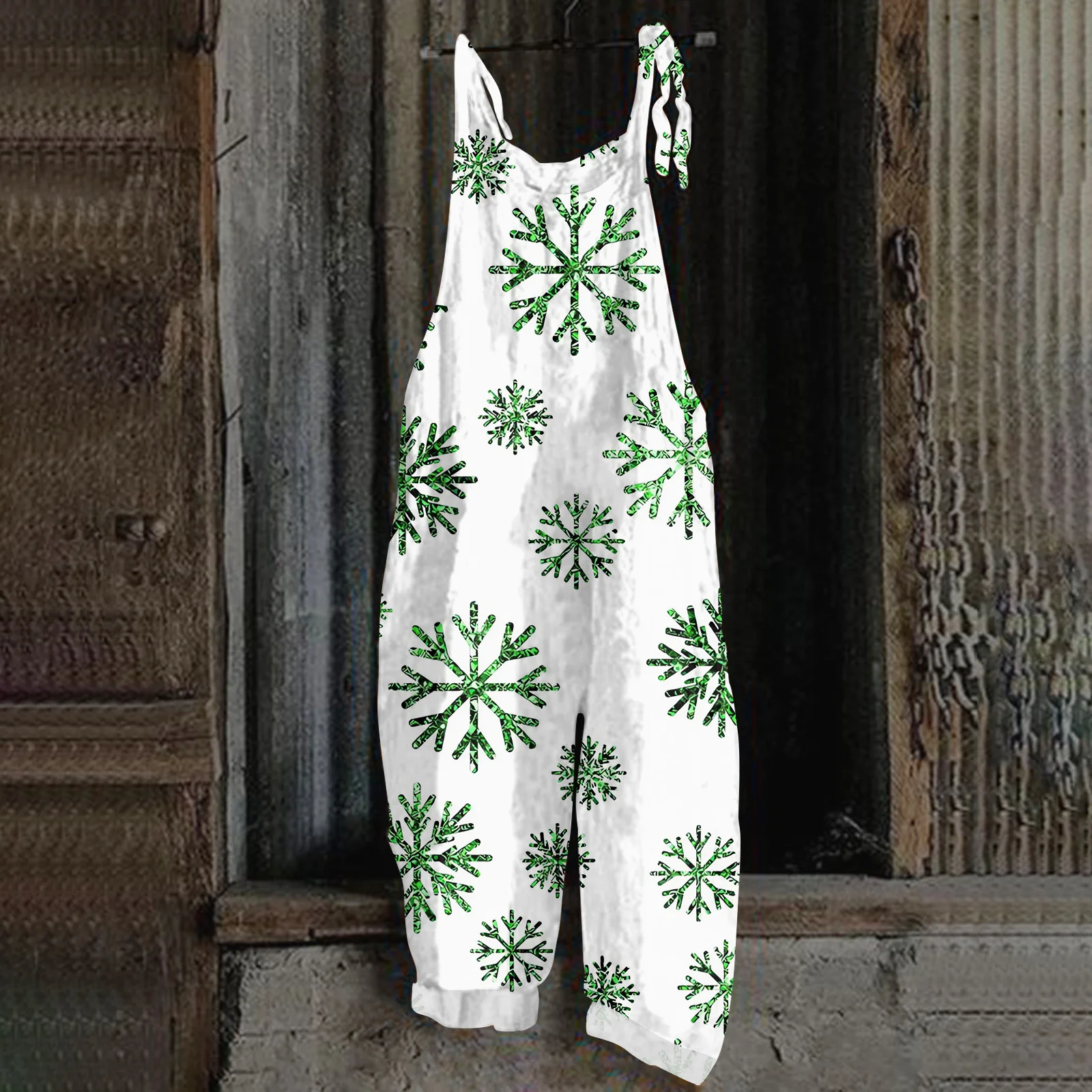 

High Quality Fashion Christmas Printed Jumpsuit Retro Printed Camisole Casual Jumpsuit Pocket Wide Leg Pants Women's Jumpsuit