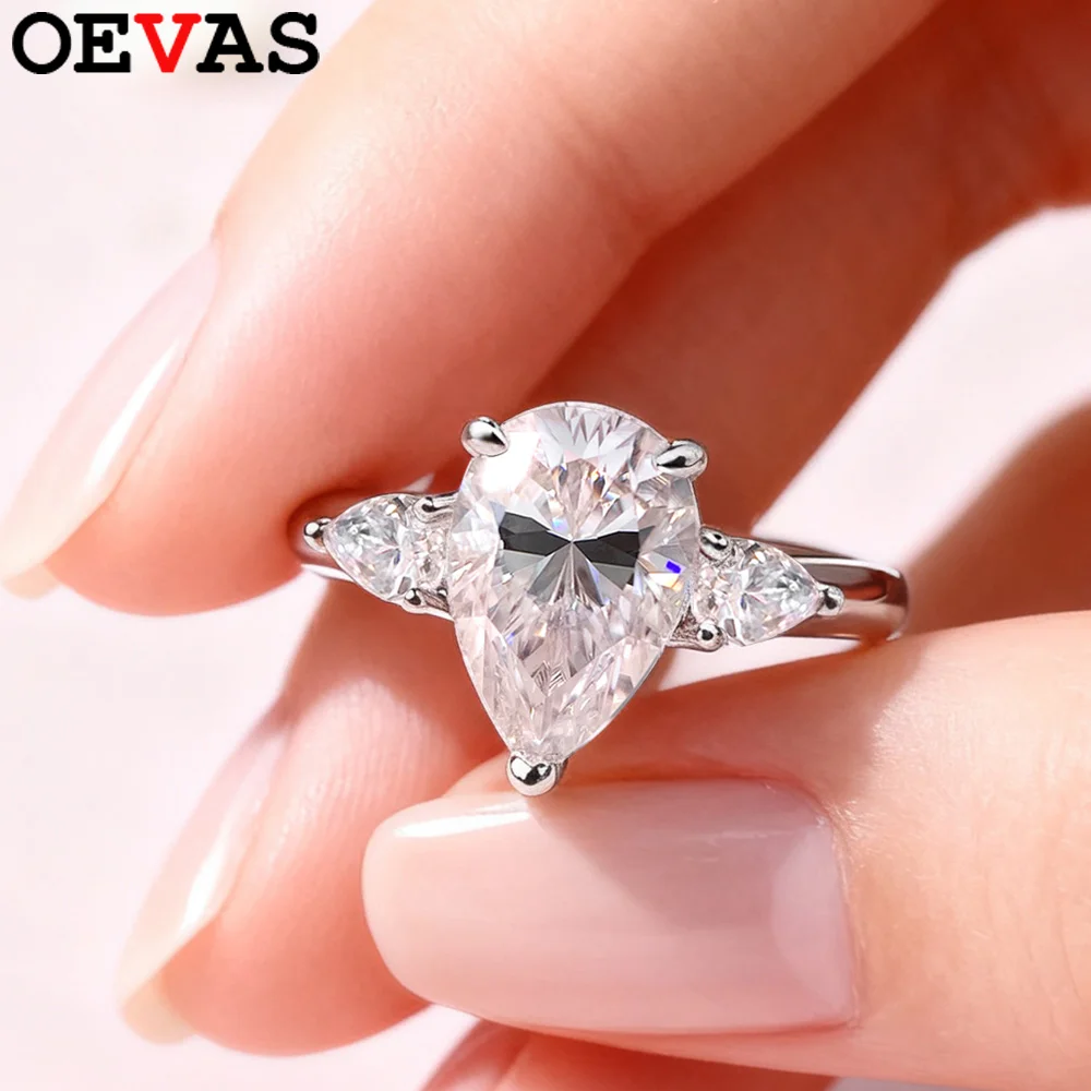 

OEVAS 1-4CT Water Drop Moissanite Rings for Women S925 Silver Lab Diamond Wedding Ring Sparkling Party Fine Jewelry Gift