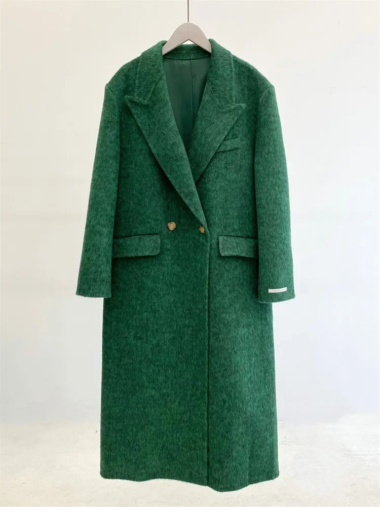 Cappotto lungo invernale in lana di cashmere nuovo moda casual sciolto donna bavero monopetto manica lunga cappotti di lana spessi caldi femminili