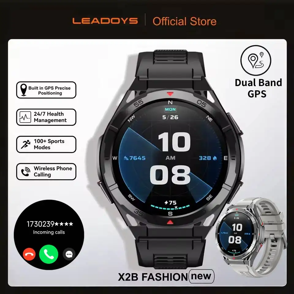 

LEADOYS Новые X2B GPS мужские уличные умные часы 100+ спортивный компас мониторинг здоровья водонепроницаемый Bluetooth вызов фитнес-трекер умный