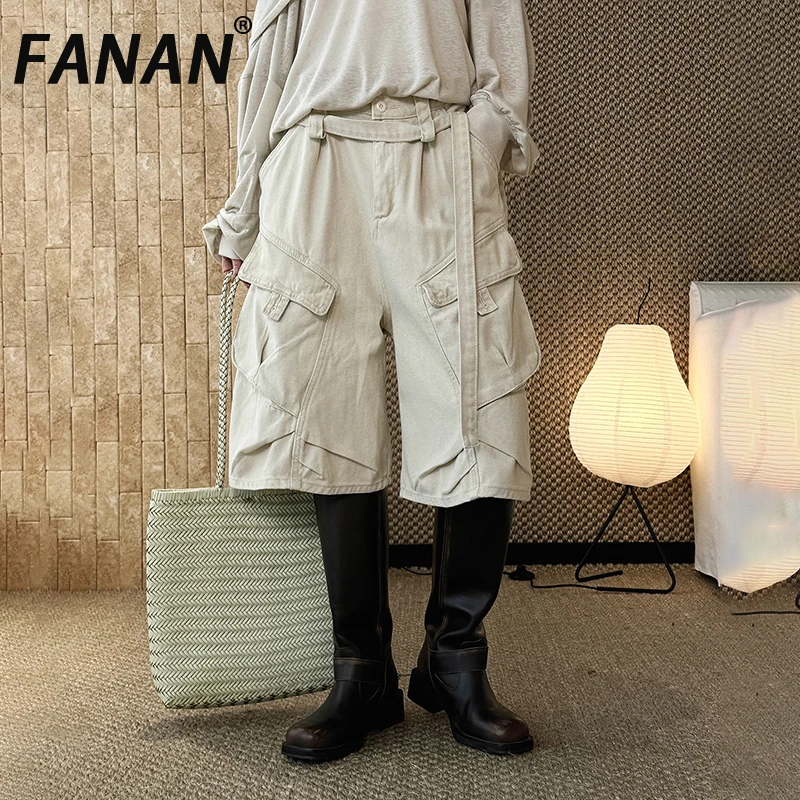

FANAN Новые летние женские шорты в корейском стиле, рабочая одежда, с высокой талией, объемными карманами, свободные, модные