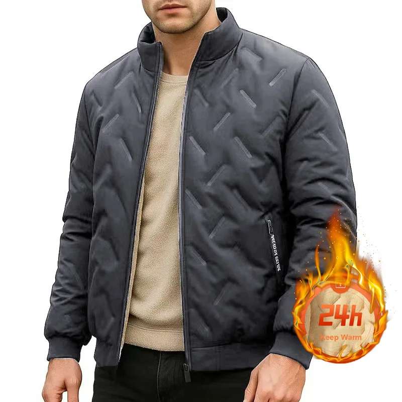 

Men's Outdoor Warm Jacket Stand Collar Zipper Windproof Coats Athletic Thick Fleece Winter Casual Solid Color Male Streetwear