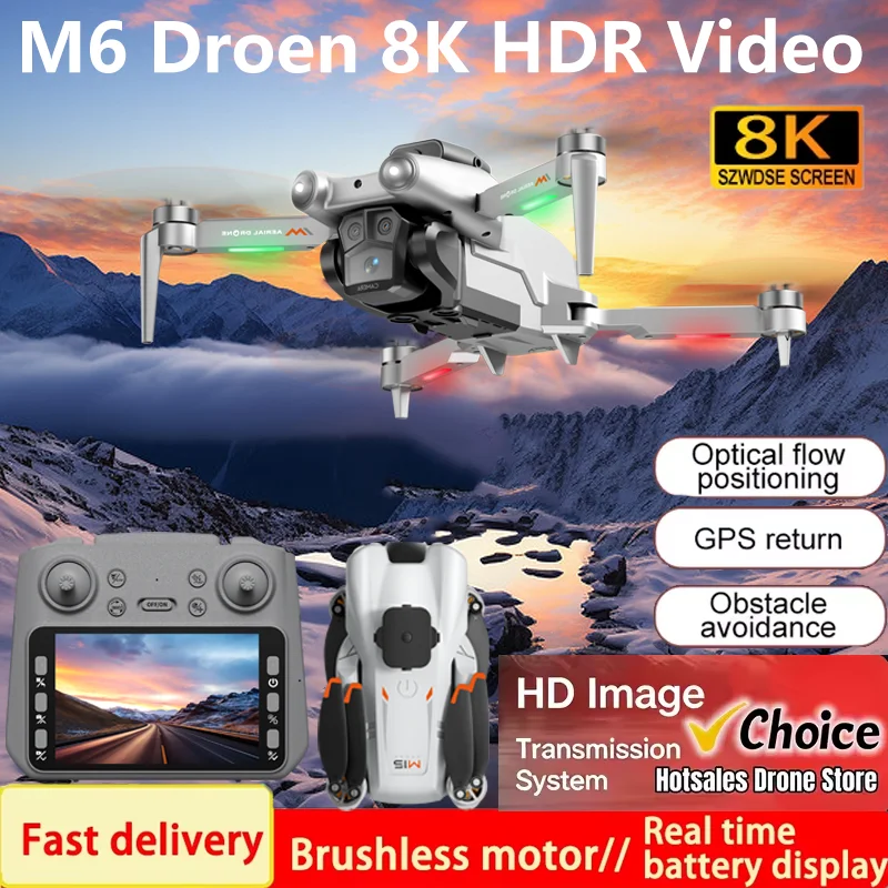 New Drone 8k Professional HD Camera Quadcopte Drone M6 GPS Drone Portable Design Smart Obstacle Avoidance Long Flight Time Gifts