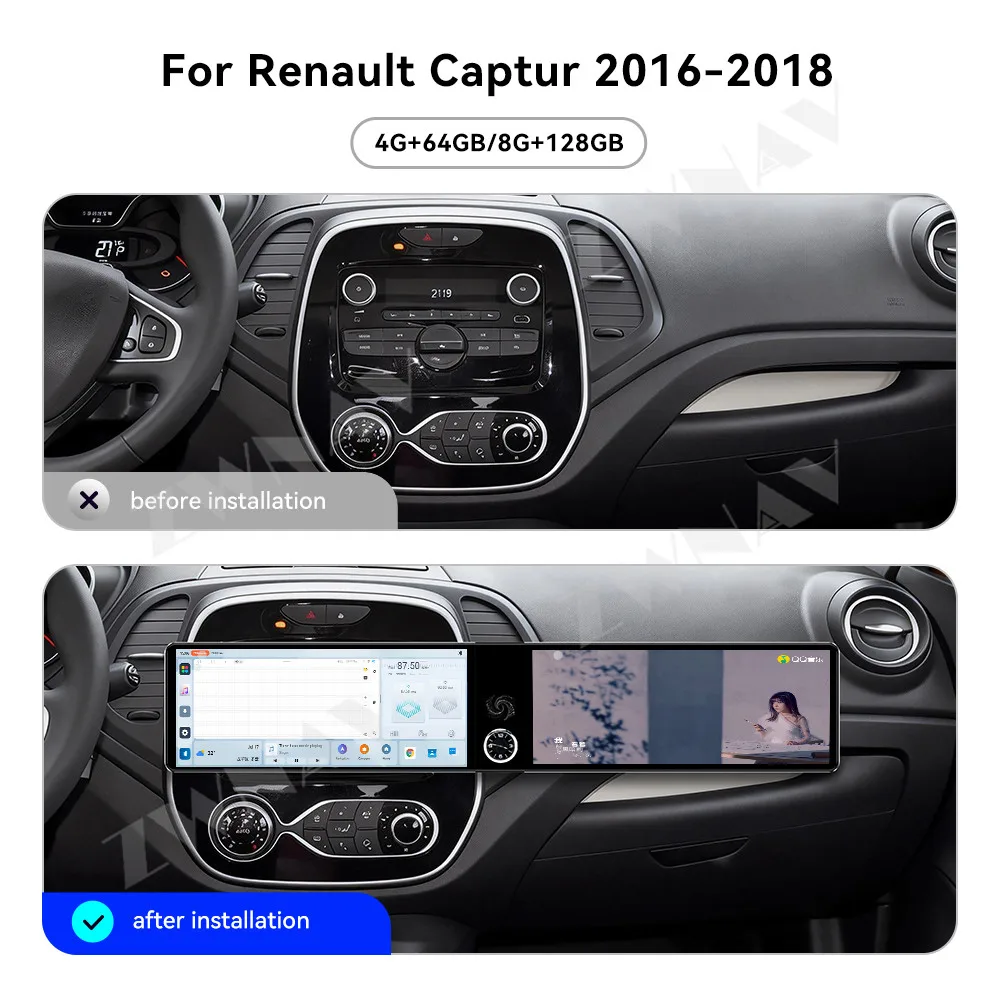 

Двойной 12,3-дюймовый мультимедийный проигрыватель для Renault Captur 2016-2018 с Android 13.0, GPS-навигацией, BT5.0, CarPlay, беспроводным радио и головным устройством.