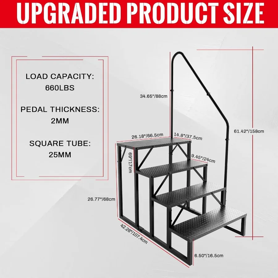 4 Step Ladder with Handrail, RV Steps Outdoor