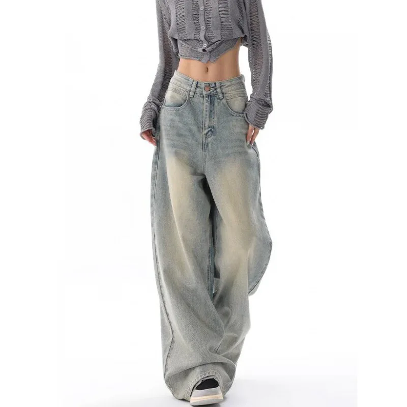 

High Waisted Jeans Women Autumn New Baggy Oversize Wide Leg Denim Jeans Fashion Vintage Y2K Light Blue Loose Trousers