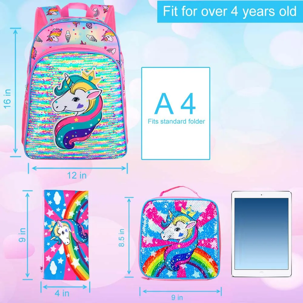 3PCS Unicorn Backpack for Girls 16\